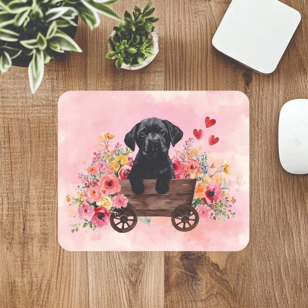 Kawaii Black Labrador Retriever Puppy Computer Mouse Pad Office Decor Handmade